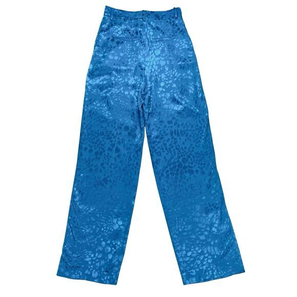 Zara Pants Womens Size XS Blue Jacquard Textured High Waisted Straight Leg Party - Picture 8 of 16